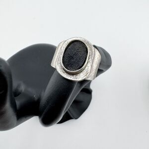 Vintage Lou Ann Berkley 925 Silver Black Stone Modernist Artisan Ring Chunky